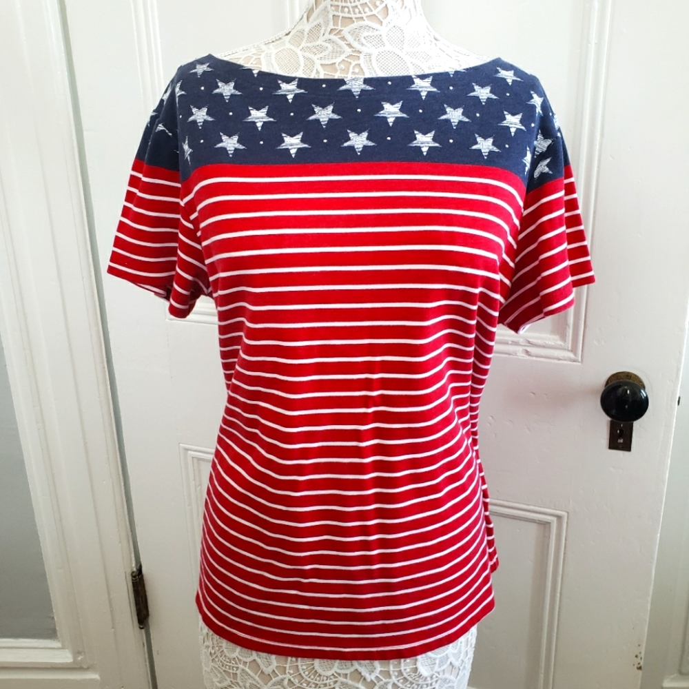 July 4th Americana Shirt T-Shirt 1X Red White & Blue Stars & Stripes Flag